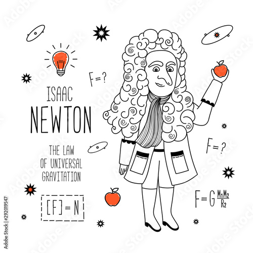  Isaac Newton. Vector illustration. Cartoon illustration of Isaac Newton. Law of gravity. photo