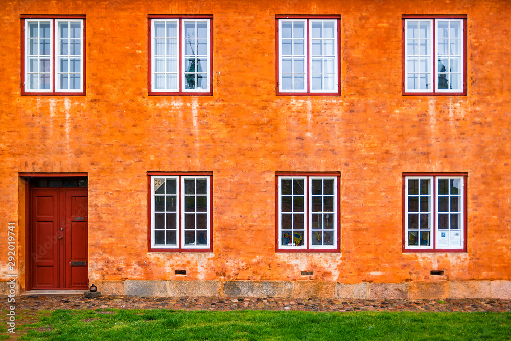 Exterior architecture. Facade of building in in Helsingor, Denmark Exterior architecture. Facade of building in in Helsingor, Denmark