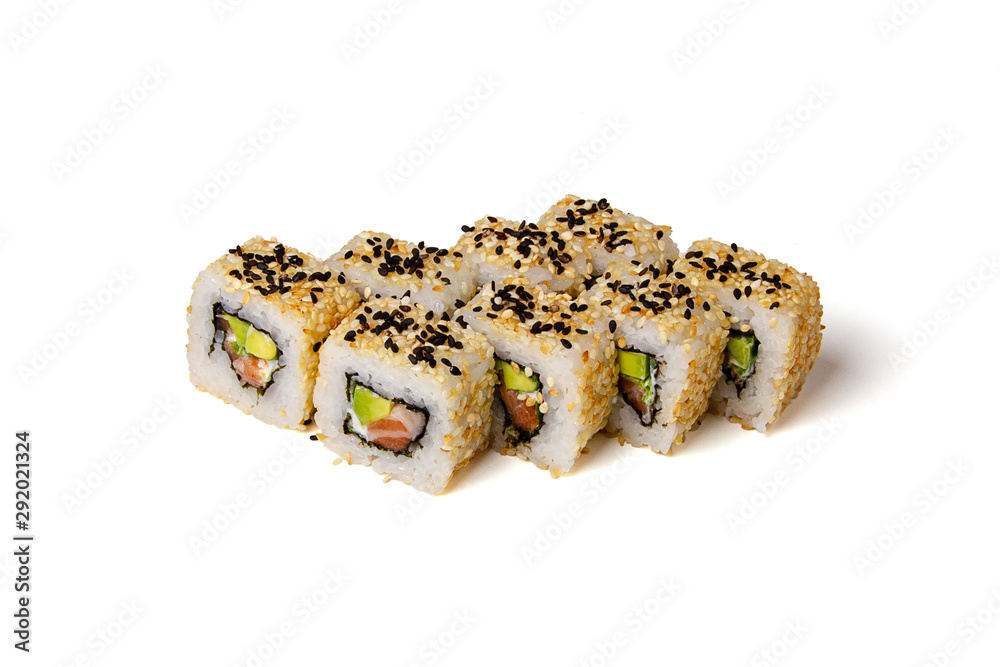 Set of sushi rolls isolated on white background Set of sushi rolls isolated on white background