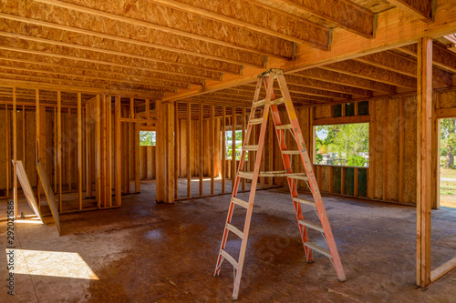 Interior framing of a new house under construction 