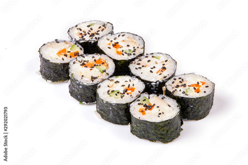 Set of sushi rolls isolated on white background Set of sushi rolls isolated on white background