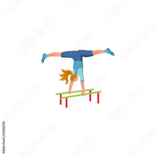 Girl doing twine during street workout vector illustration