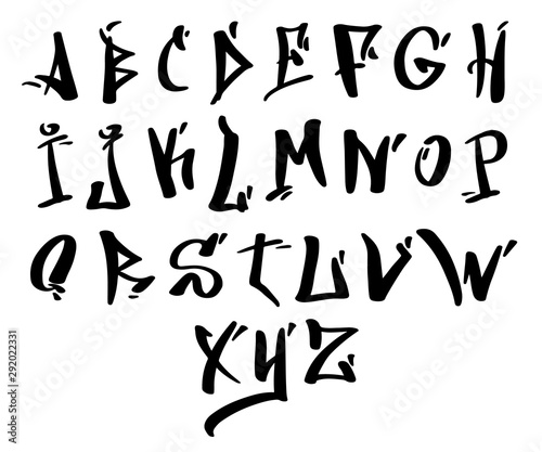 Creative black ink brush latin alphabet set
