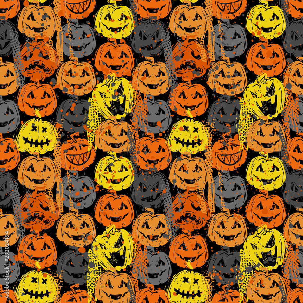 Smiling jack lanterns creative flat seamless pattern
