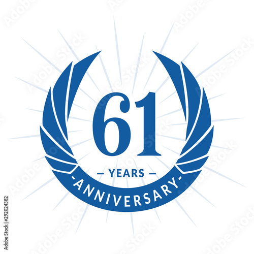 61st years anniversary celebration design. Sixty-one years logotype. Blue vector and illustration.