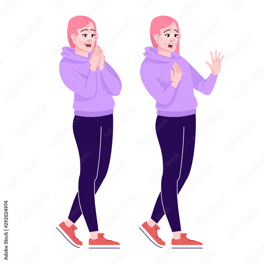 Happy and scared woman flat vector illustration. Female joy and fear. Negative and positive emotions. Cheerful and afraid girl isolated cartoon characters with outline elements on white background Happy and scared woman flat vector illustration. Female joy and fear. Negative and positive emotions. Cheerful and afraid girl isolated cartoon characters with outline elements on white background