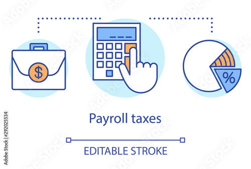 Payroll taxes concept icon. Employee and employer taxation idea thin line illustration. Calculating and paying withholding tax to social security. Vector isolated outline drawing. Editable stroke