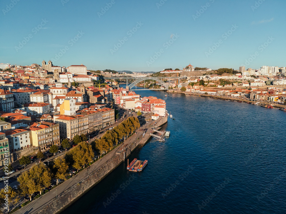 Aerial View of Porto Oporto City And Douro River Portugal
