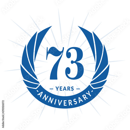 73rd years anniversary celebration design. Seventy-three years logotype. Blue vector and illustration.