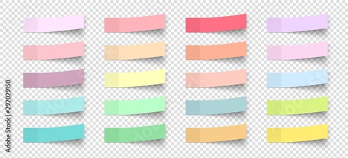 Post note stickers with shadow. Vector color paper sticky memos. Colorful school tags. Label sticker list