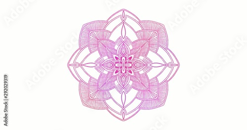 4K color indian mandala drawnig footage. Oriental religious design on white background. Hand-drawn videoclip. photo