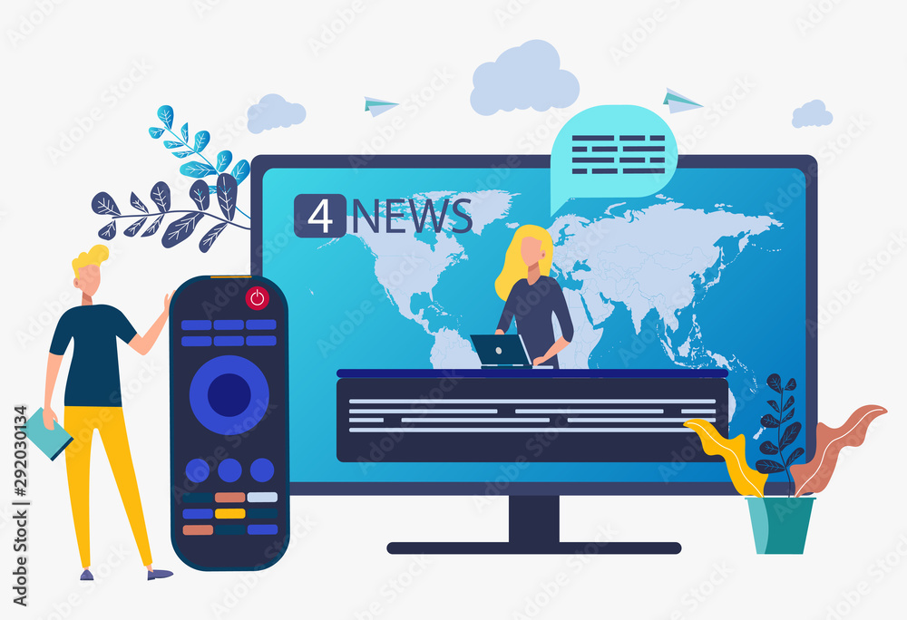 Press, media, news studio. Journalists, reporters telling hot news. Hot online information, breaking news, news headline content concept. Colorful vector illustration Press, media, news studio. Journalists, reporters telling hot news. Hot online information, breaking news, news headline content concept. Colorful vector illustration