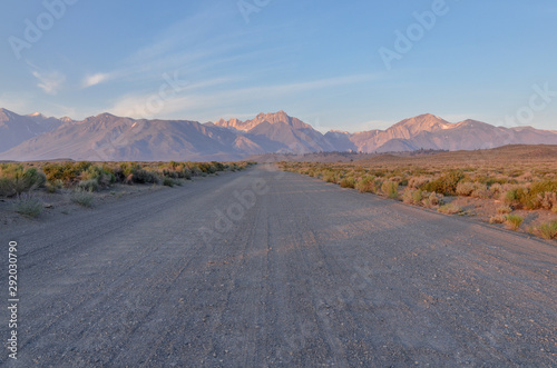 scenic view of eastern Sierra Nevada mountains at sunrise from Whitmore Tubs road (Mono County, California)