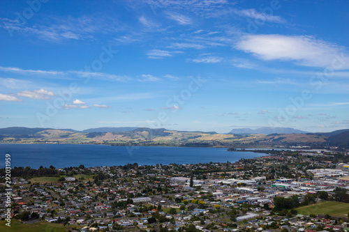 aerial view of Rotorua lake and town