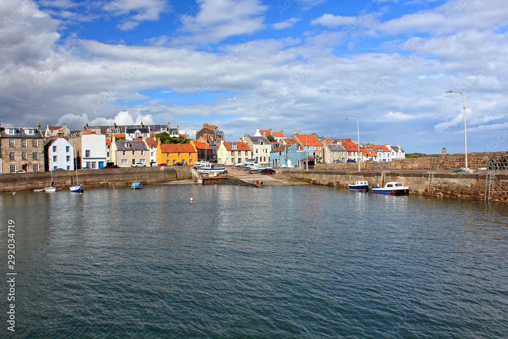 Saint Monans harbour in a summer sunny afternoon