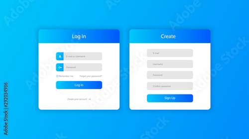 Web site login screen and window of sign up. Web design. Interface Elements Template.