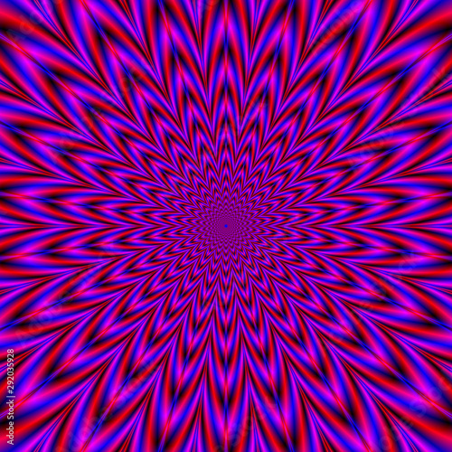 Twinkle Star in Red and Blue / A digital fractal image with a pulsating star design in red, pink and blue.