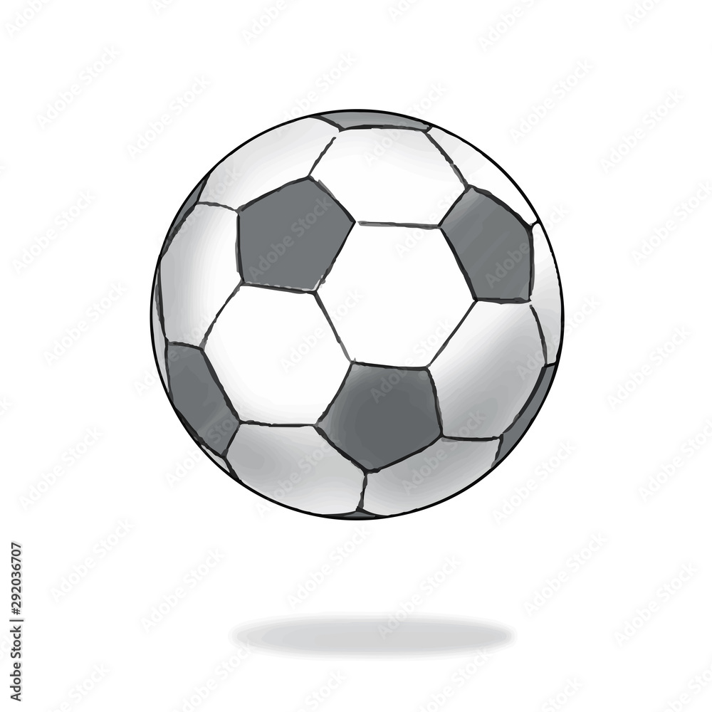 Hand drawn football ball, sketch style. Isolated white background.