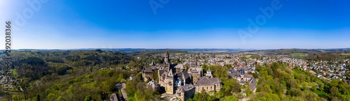 Braunfels Castle, with Hubertus Tower, New Keep, Georgen Tower and Alter Stock, Braunfels, Hesse, Germany,