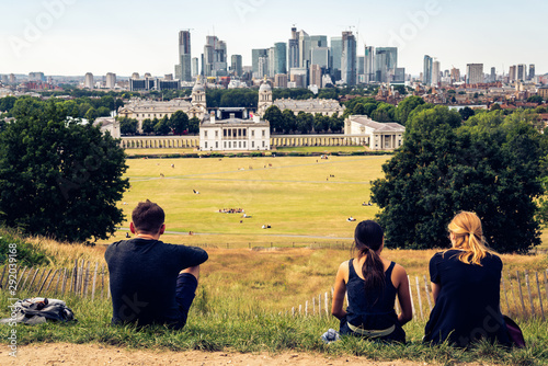 Fototapeta London panorama seen from Greenwich park viewpoint