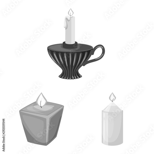 Vector design of paraffin and fire sign. Set of paraffin and decoration stock symbol for web.