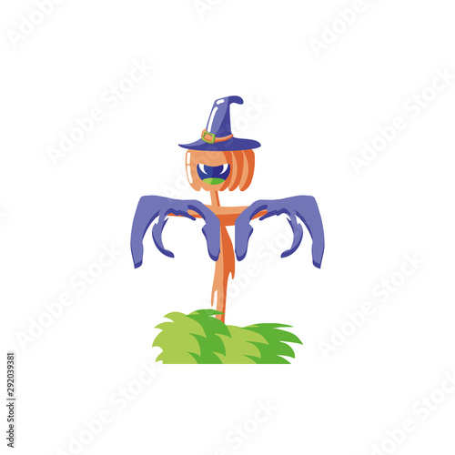 halloween pumpkin with witch hat on white background