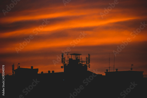 sunset in port of barcelona