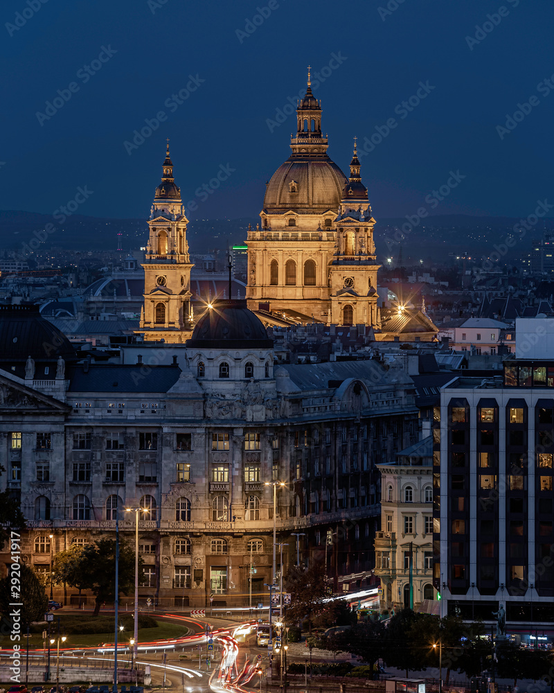 Budapest, Hungary - Beautiful illuminated St.Stephen's Basilica at blue hour