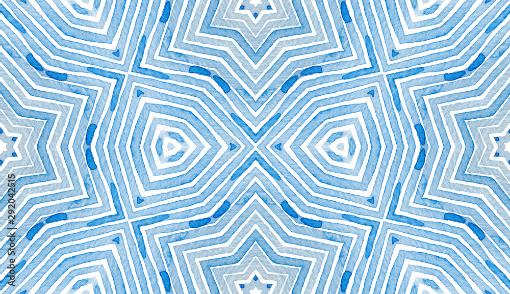 Blue Geometric Watercolor. Curious Seamless Patter