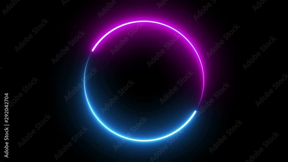 Neon light ultraviolet pink and blue glow circle seamless  loop .Fluorescent endless animation. Circular loading bar. Energy frame or border