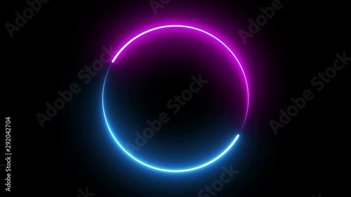 Neon light ultraviolet pink and blue glow circle seamless  loop .Fluorescent endless animation. Circular loading bar. Energy frame or border