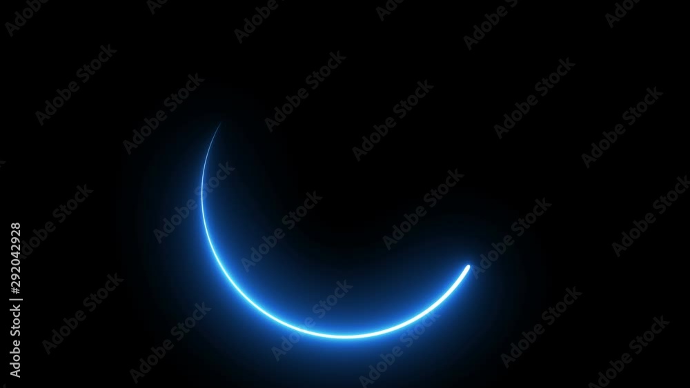 Incomplete and endless cycle of a circle motion.Blue neon round circle on black background. Infinite circular light.Loading, hope,ring shape. Fluorescent led laser light border. Abstract animation 4k