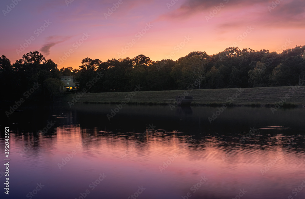 Sunset by the lake in the end of summer