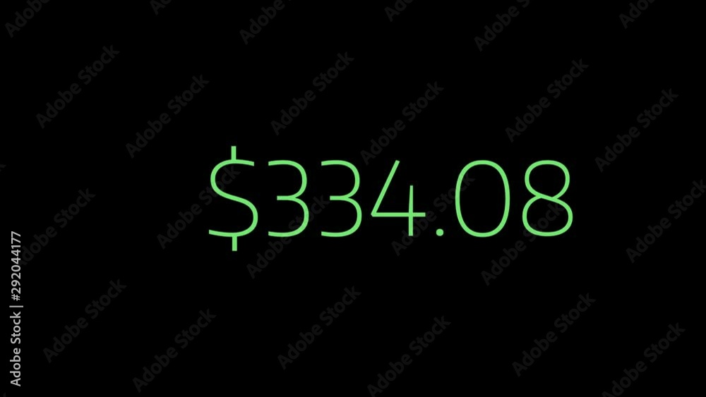 Increase money animation. Earning dollar,increase in monetary gain animation or rendering.Dollar growth timer up to 1000.00,one thousand Dollars Counter,Counting fast from zero to one thousand dollars