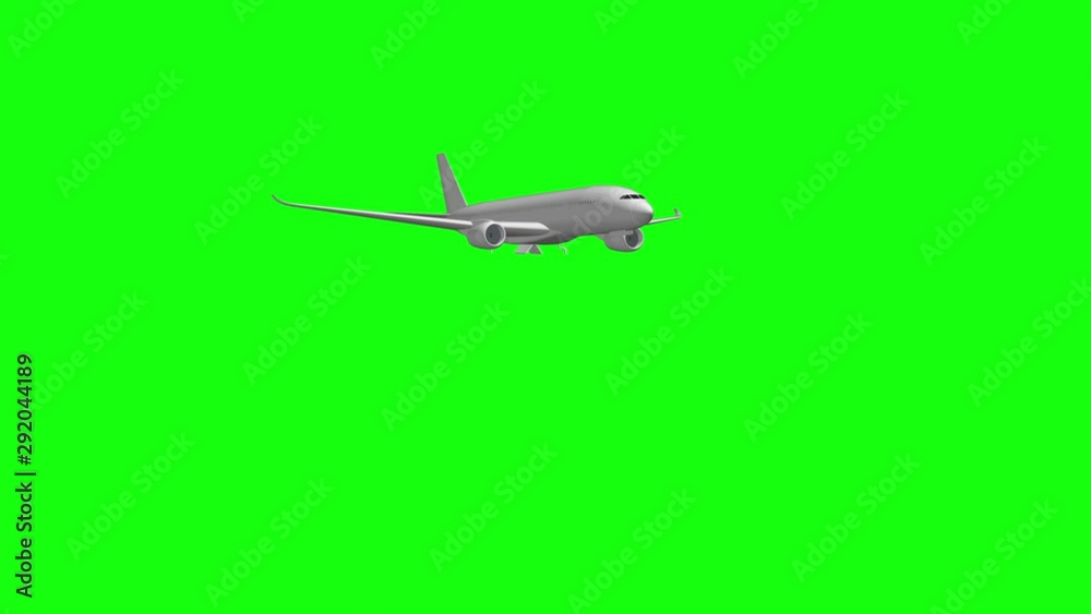 Jet Plane flying and landing on green screen. Commercial airplane arriving at the airport on chroma key background. Air traffic concept. 3d animation Jet Plane flying and landing on green screen. Commercial airplane arriving at the airport on chroma key background. Air traffic concept. 3d animation