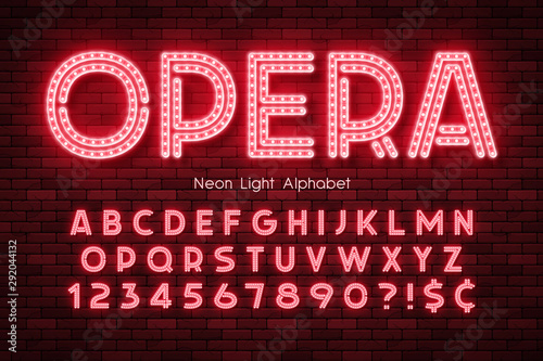 Neon light 3d alphabet, led extra glowing font.