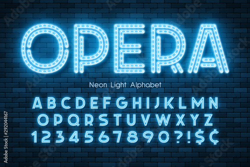 Neon light 3d alphabet, led extra glowing font.