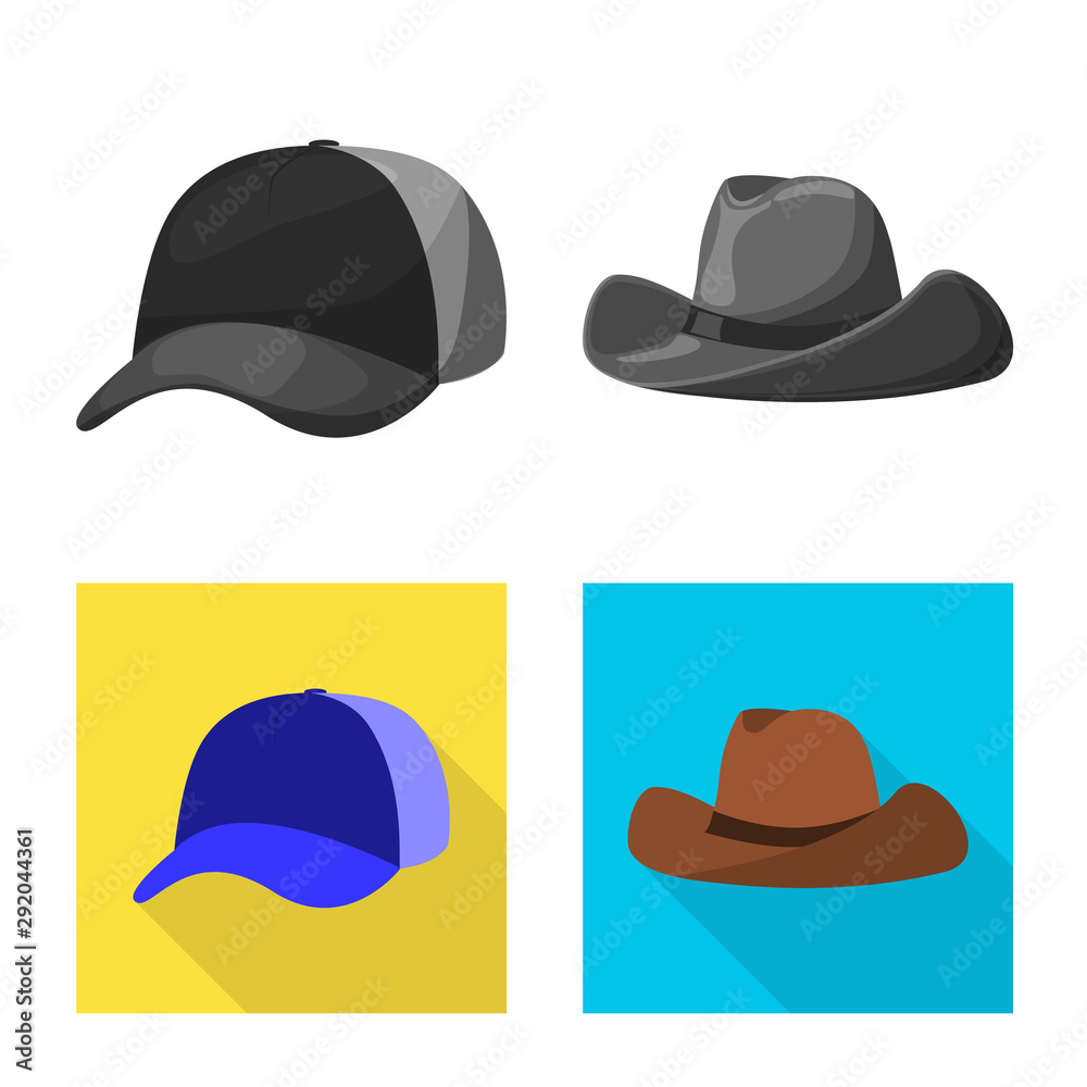 Isolated object of clothing and cap symbol. Set of clothing and beret stock symbol for web. Isolated object of clothing and cap symbol. Set of clothing and beret stock symbol for web.