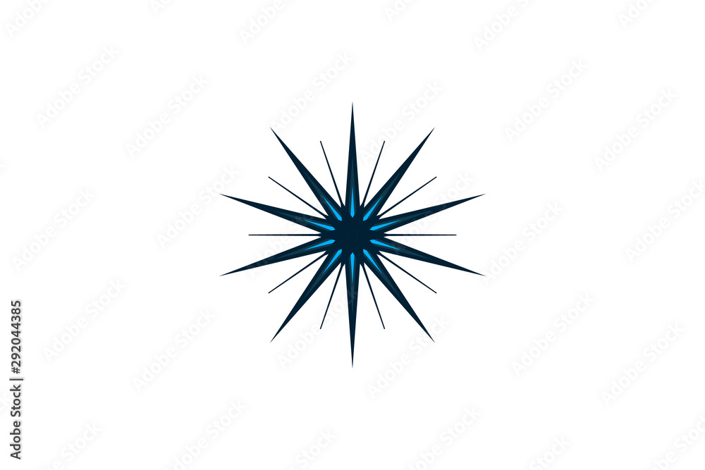 Fototapeta premium Blue Christmas xmas celebrating decorative acute star snowflake flower vector isolated on white background