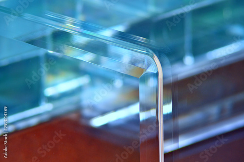 glass intersecting rectangular volumes blurred image, abstract composition