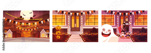 set of cards with halloween scenes