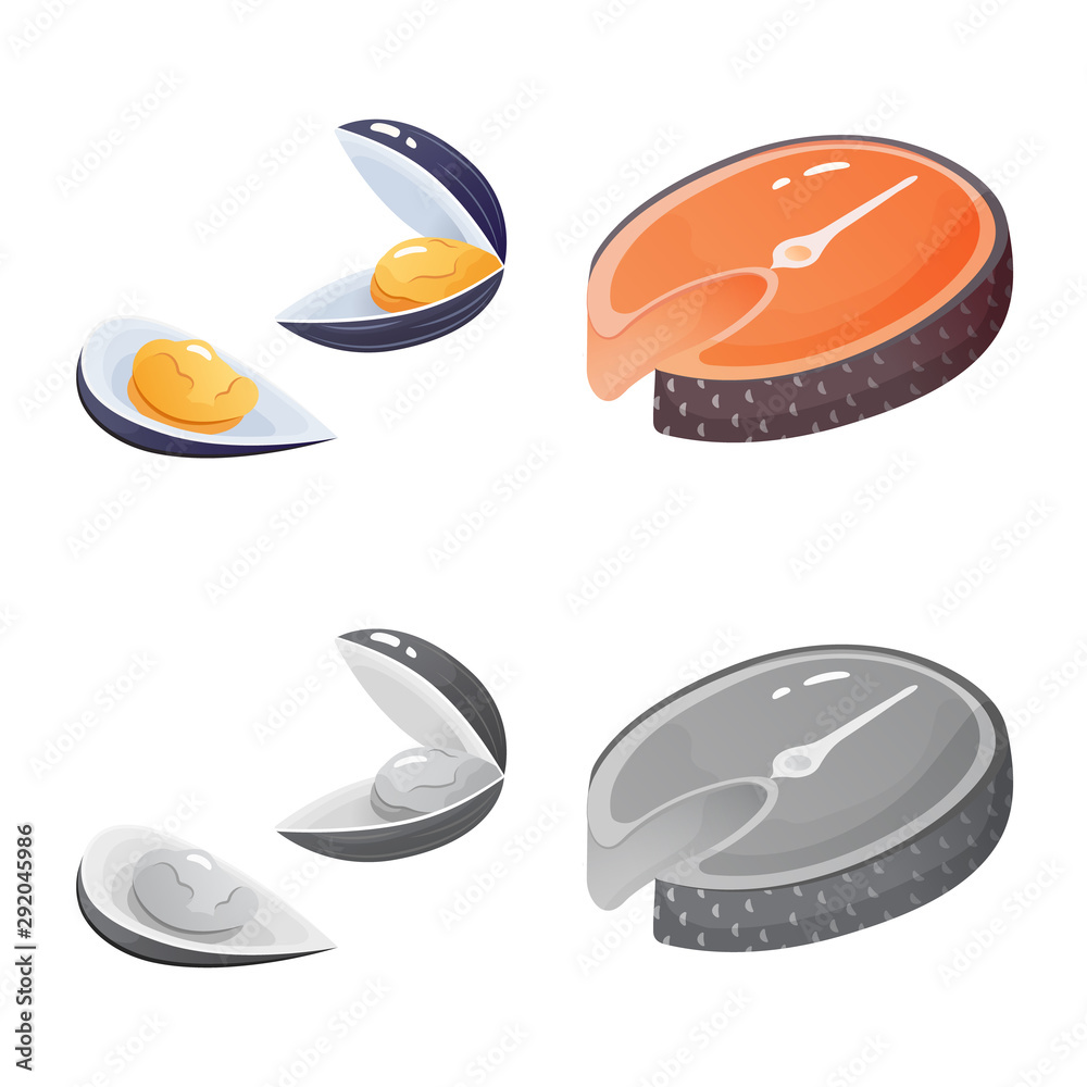 Vector illustration of fresh and restaurant icon. Collection of fresh and marine vector icon for stock.