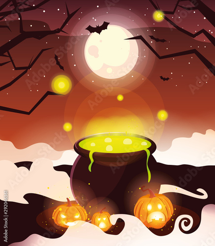 cauldron bubbly of witch on white background