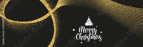 Christmas banner - blowing golden threads with glitter and typography