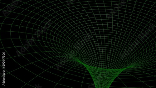 Black hole in wireframed green grid - 3D rendering illustration