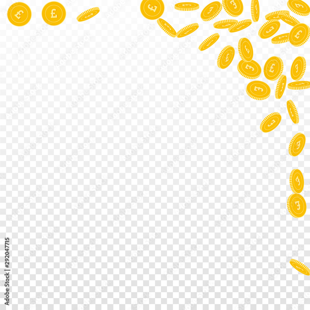British pound coins falling. Scattered small GBP c British pound coins falling. Scattered small GBP c