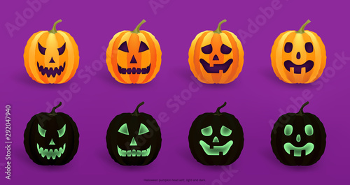 Halloween pumpkin head set, light and dark