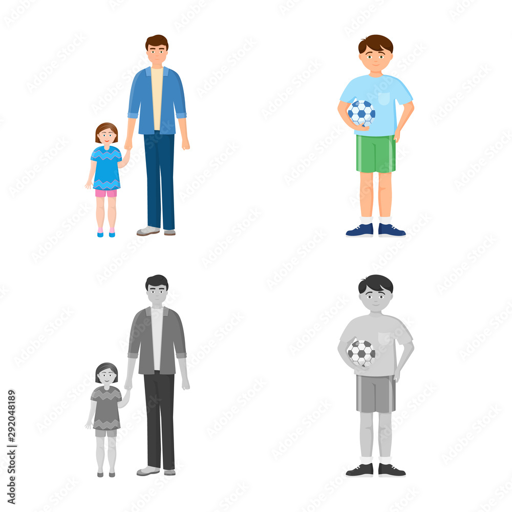 Vector illustration of character and avatar icon. Collection of character and portrait stock vector illustration.