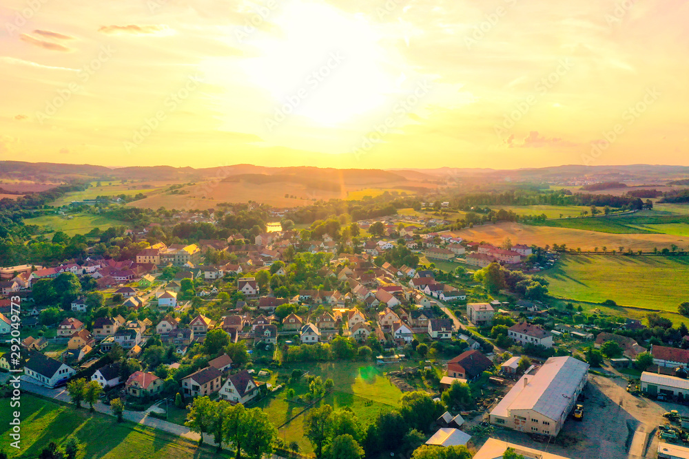 Fototapeta premium Village in Czech Republic sunset