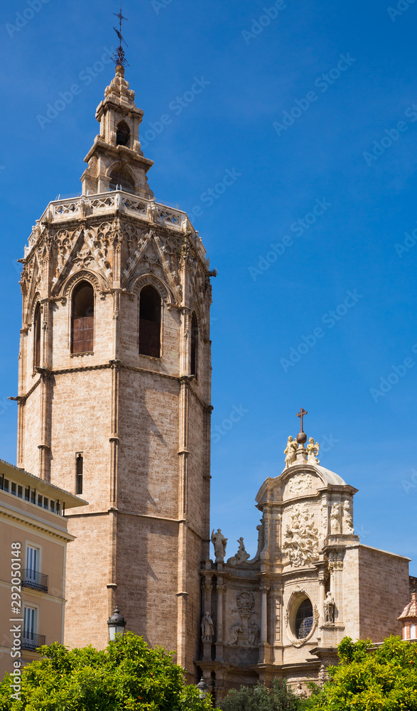 Cathedral church historical building in Valencia  at Placa Reina, Spain